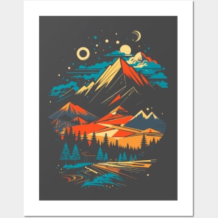 breathtaking mountain landscape with majestic trees and towering peaks in the background Posters and Art